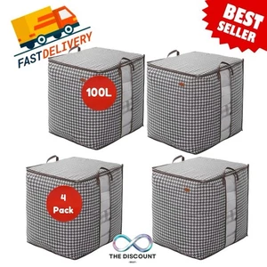 100L 4 Pack Large Cloth Storage Bags Durable Bedding Clothing Organizer with Zip - Picture 1 of 3