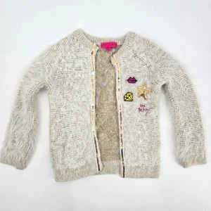Betsey Johnson Cream Girl Sweater Cardigan with Colorful Patches Size 4 - Picture 1 of 4