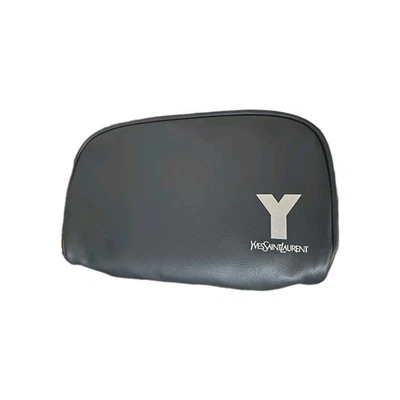 Bolso de aseo YSL Yves Saint Laurent negro imitación cuero plata logotipo ¡NUEVO! Foto 1 de 4