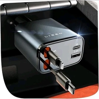 LISEN 69W Retractable USB C Car Charger Fast Charging Adapter for iPhone 16 15 - Image 1 of 2