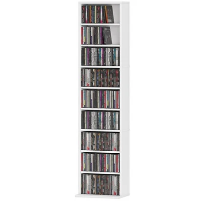 HOMCOM Mobile Porta CD con 6 Ripiani Regolabili per 260 CD/120 DVD Bianco - Immagine 1 di 4