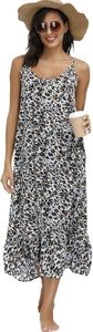 Women'S V Neck Floral Maxi Dress Boho Printed Adjustable Spaghetti Strap Ethnic  - Picture 1 of 12
