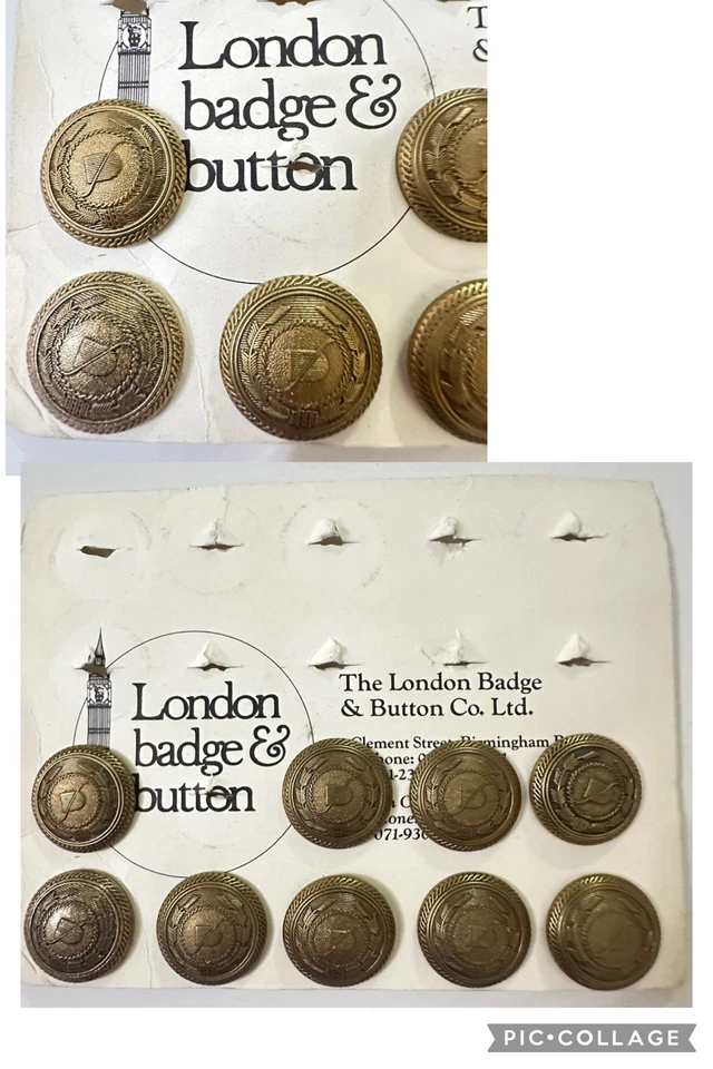 9 Brass 7/8” Buttons w/ Copper Shanks London Badge & Button Co. Made In England - Image 1 of 4