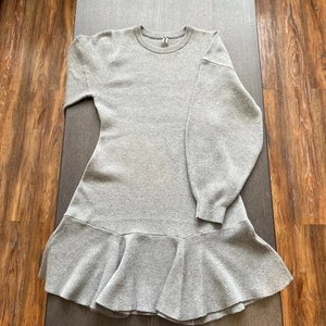 Anthropologie 3/4 Sleeve Ruffled Sweater Knit Dress Grey Small Regular NEW - Picture 1 of 6