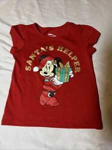 Disney Junior Minnie Mouse Santa's Helper Christmas Red T-Shirt Top Girls Size 5 - Picture 1 of 8