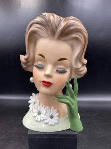 Napcoware NAPCO C6429 Green Glove Flowers W/Rhinestones Headvase Head Vase - Picture 1 of 13