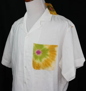 NUEVO CON ETIQUETAS Camisa de Campamento Gardner Landry Sessanta Lino Bolsillo Teñido a Mano Ligera Blanca - Imagen 1 de 9