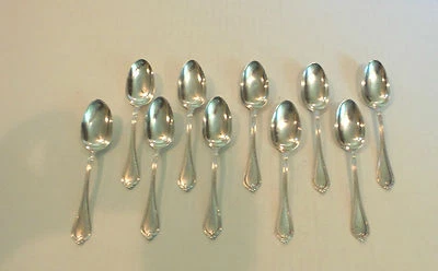 JUEGO/10 CUCHARAS DE TÉ ANTIGUAS TOALLA PLATA ESTERLINA PATRÓN "OLD NEWBURY", 180 gramos Foto 1 de 4