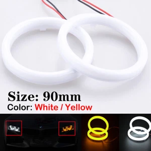 2x 90MM COB Angel Eyes Halo Rings LED DRL White Headlight Light Amber Turn Lamp - Picture 1 of 9