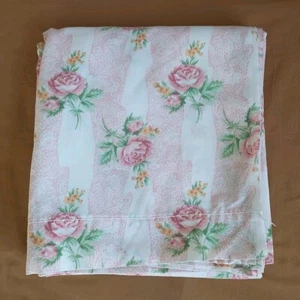 VTG Spring Industrie Queen Flat Sheet Flower Cabbage Rose NoIron USA Shabby Chic - Picture 1 of 8