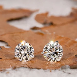 2.00Ct Round Cut Solitiare Diamond Push Back Stud Earrings 14K White Gold Finish - Picture 1 of 7