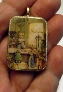 Peter Rabbit Cat Dog Calliopes Necklace Beatrix Potter Altered Art Charm Pendant - Picture 1 of 5