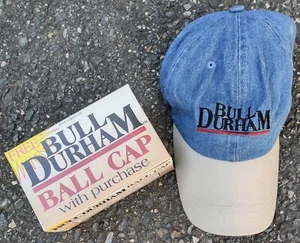 NEU/Vintage Bull Durham blau Denim Baseballkappe Hut Zigarette Tabak-Rodeo Cowboy - Bild 1 von 3