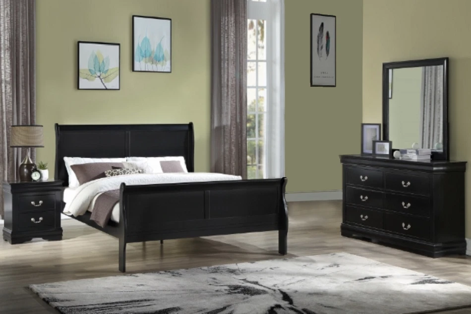 NEW Queen King Twin Full 4PC Black Sleigh Bedroom Set Modern Traditional B/D/M/N - Image 1 of 4