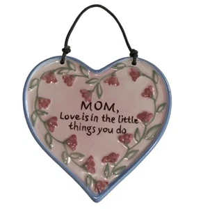 Heart Shape Ceramic Plaque “Mom” Wall Tile Hand Painted Gift For Mom - Picture 1 of 11