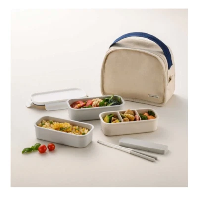 LocknLock DAILY Cotton Dosilock Food Containers 3 Tier Lunch Box Set Korean - Image 1 of 4