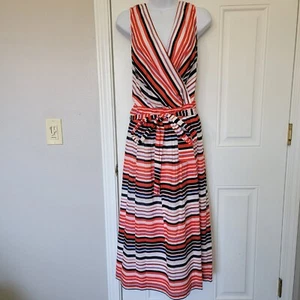 NWT Tommy Hilfiger Striped Sleeveless Sundress Tie Waist Faux Wrap Lined Size 16 - Picture 1 of 16