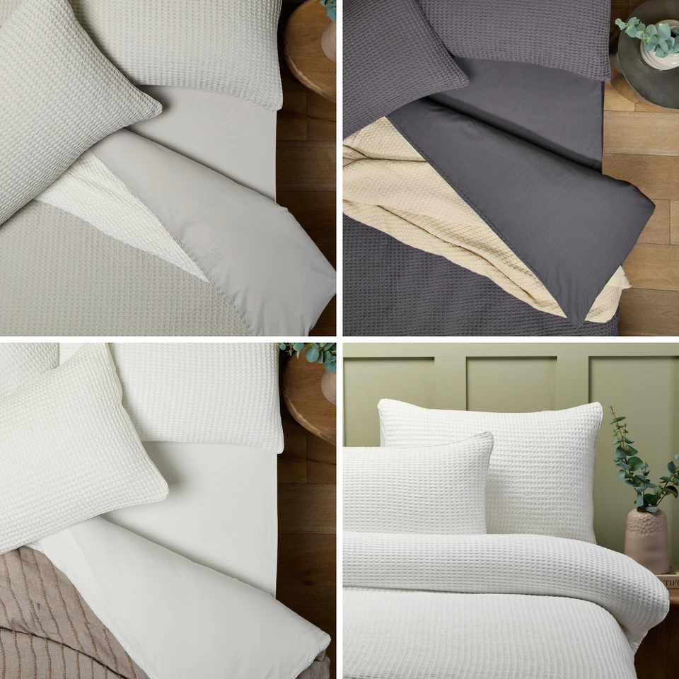 WSG Pair of Pillowcases Cotton Waffle Design Standard Pillow Case 50 x 75cm