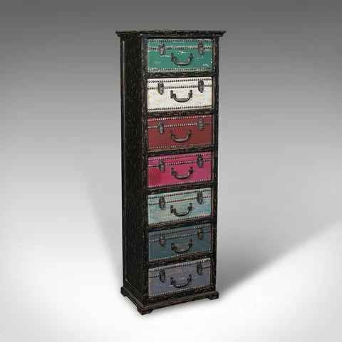 Tall Vintage Trunk Stand, English, Hand-Painted Pine, Suitcase Chest of Drawers Cover