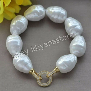 Large 20mm Südsee Weiß Barock Muschelperle Künstlich Perlen Armband 7.5Zoll - Bild 1 von 6