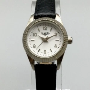 Dakota Watch Women 21mm Silver Tone Black Leather Band New Battery - Picture 1 of 14