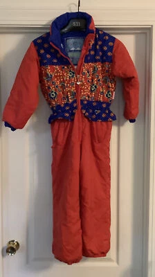 Traje de nieve vintage Obermeyer niños talla 6 Peek a Boo esquí rojo amarillo azul floral Foto 1 de 4