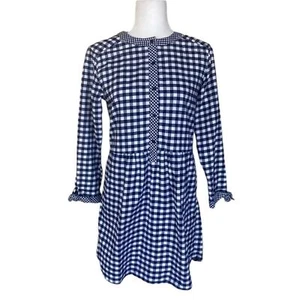 Vineyard Vines Mixed Gingham Flannel Shirt Dress Girls 16 Navy Blue White - Picture 1 of 15