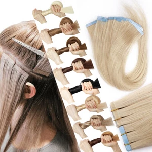 Clearance 40Pcs 100G Thick Tape In Remy Human Hair Extensions Wefts Full Head UK - Picture 1 of 74