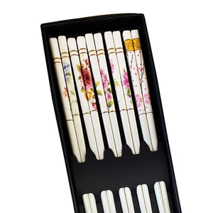 Ceramic Chopsticks Set Porcelain Rose Floral 5 Pair Gift for Mom Grandma Woman - Picture 1 of 2
