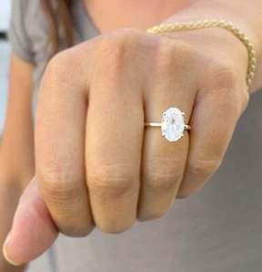 ANILLO DE COMPROMISO DIAMANTE OVALADO CERTIFICADO IGI ORO AMARILLO SÓLIDO 14K 3,10 QUILATES G VS2 - Imagen 1 de 14
