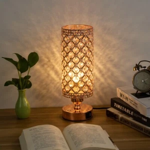 Vintage Crystal Table Lamp With USB Charging Ports For Bedroom Home Decor - Picture 1 of 9
