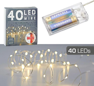 LED 40er Lichter Kette 420cm Draht Micro mit Timer Deko warm weiß Silber Innen - Bild 1 von 4