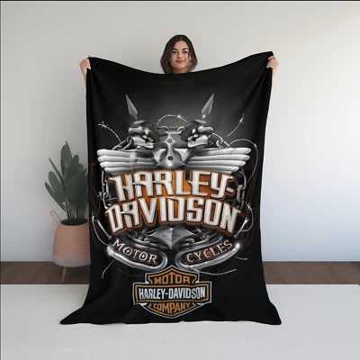Harley Davidson Eagle Mafia Velveteen Soft Plush Fleece Blanket Gift for Bikers - Image 1 of 4