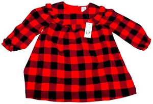 GAP Baby Girls Smock Black Red Block Check Cotton Long Sleeve Dress MRRP £19.99 - Picture 1 of 4