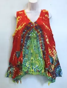 Orlo Pixie Più Colori In Store Plus Hippie Festival Tie Dye Dashiki Pixie Top Arancione - Foto 1 di 2