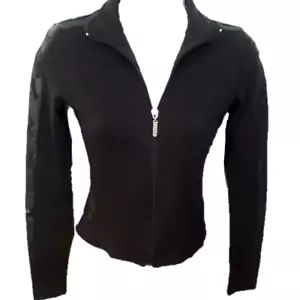 KARV Vintage Black Women's Short Fitted Jacket with Shiny Detailing Size Small - Picture 1 of 9