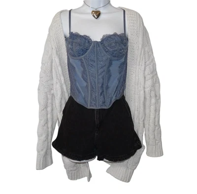 Y2K Lace Contrast Mesh Fairy Corset Out From Under Adjustable Strap Vintage Top - Image 1 of 4