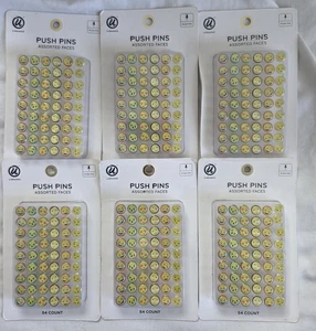 6 pks Emoji Faces Push Pins 54 Ct per pk Steel Metal With 1/4" Needle 6 Designs - Picture 1 of 14