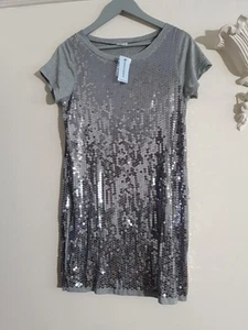 Oasis Ladies Sequin Embellished Silver Grey Dress Vintage Size 12 New - Picture 1 of 8