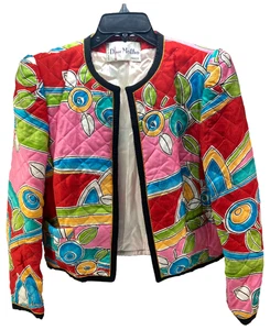 David Molho Quilted Jacket VTG Blazer Size S/M Paris Floral Colorful Pink Red - Picture 1 of 17