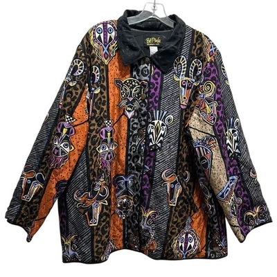 Bob Mackie Wearable Art Silk Quilted Fully Lined Jacket Tribal Print - Size 1X - Image 1 of 4