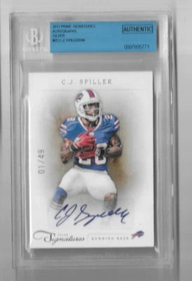 C.J. SPILLER 2011 PRIME SIGNATURES BECKETT GRADED 10 AUTO CARD SILVER # 01/49 - Image 1 of 2