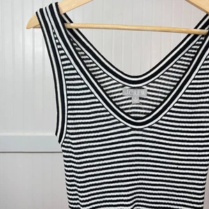 J.Crew NWT Merino-Linen Blend Sweater Tank Top Black White Stripe Ribbed V-Neck - Picture 1 of 9