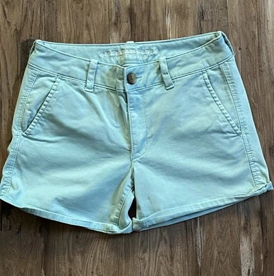 American Eagle Women’s AEO TWILL Super Stretch Midi Shorts Mint Green Size 6 - Image 1 of 4