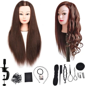 DaizySight Hair Styling Training Head with 60% Real Human Hair, 23" Dark Brow... - Picture 1 of 16