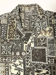 Camicia hawaiana Royal Creations Aloha uomo XL verde marrone stampa tribale made USA - Foto 1 di 13