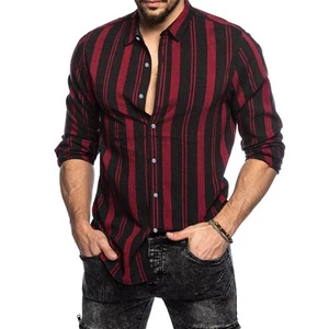 Men Button Down Shirt Casual Slim Striped Print Long Sleeve Casual Fashion Tops - Picture 1 of 14