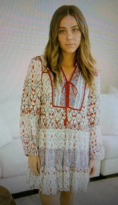 Anthropologie womens XS Bohemian peasant Long Sleeve Dress Tiered mini cottage - Image 1 of 4
