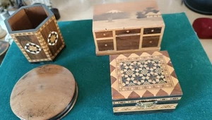 Vintage boxes x 4 LOT Wooden Hand painted Marquetry - Bild 1 von 16