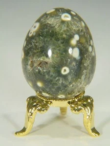 BUTW Madagascar Ocean Jasper Lapidary Carved 32mm X 26mm EGG w/ Free Stand 6232D - Picture 1 of 2